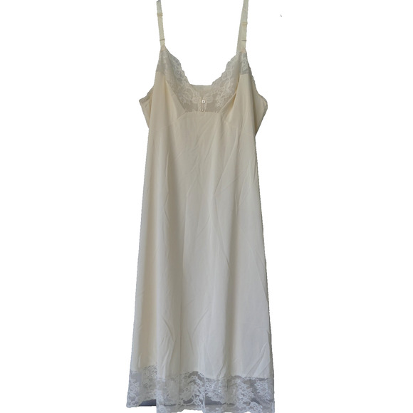 Vtg Womens Ivory Lace Full Slip Size 40 Tall Nylon 70s Lace Button Shadowline - Picture 1 of 8